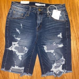 Nature Distressed Denim Bermuda Shorts